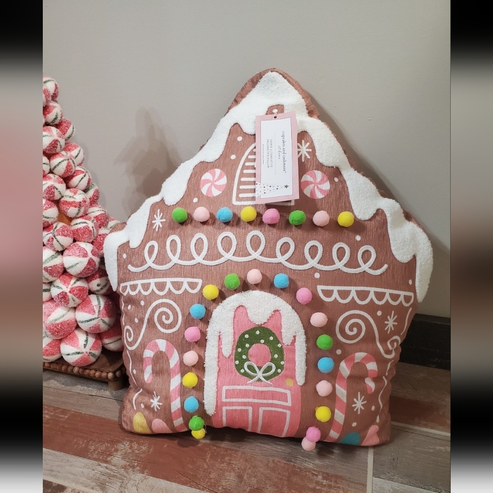 Cupcakes And Cashmere Gingerbread House Pillow-NWT